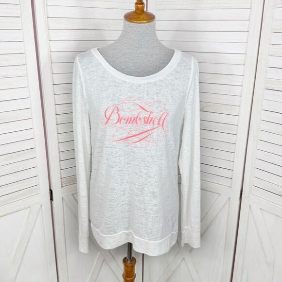 Victoria’s Secret Bombshell Burnout Slub Knit Long Sleeve Tee Shirt White Small - Picture 1 of 14
